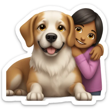 Dog cuddling with little girl sticker