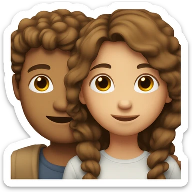 Girl with long straight brown hair hugging a guy with short curly brown hair sticker