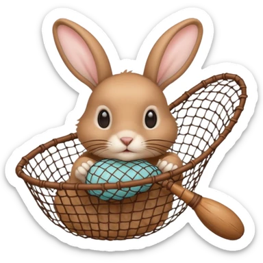 A hand held net catching a rabbit sticker