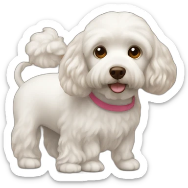 a bald man and long brown straight haired woman with white maltipoo sticker