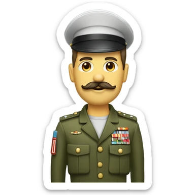 Homme cheveux courts et moustache en brosse portant un ensemble militaire  sticker