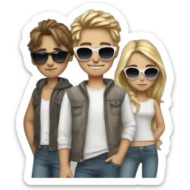 three cool white teenagers wearing sunglasses, wearing hipop cloth sticker