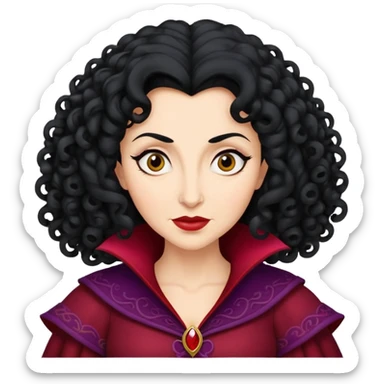 Mother Gothel villain with curly black hair sticker