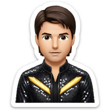 Tom Cruise with dark brown hair, black sequin outfit sticker