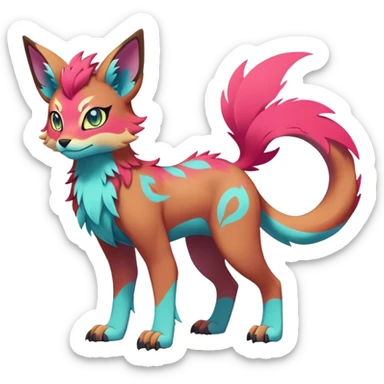 Male Neon-colored multi-colored cute cool exotic anime-styled Falvie-Fionbri-fantasy-creature-fursona-Fakémon-Pokémon, full body, with markings sticker