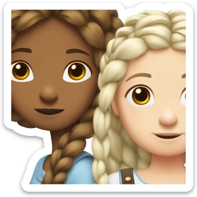 two girls braid a white horses hair sticker