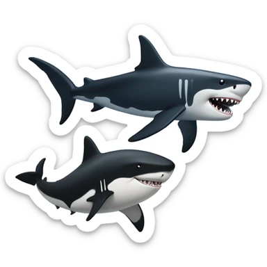 Shark with a top horn being chased by a orca whale sticker