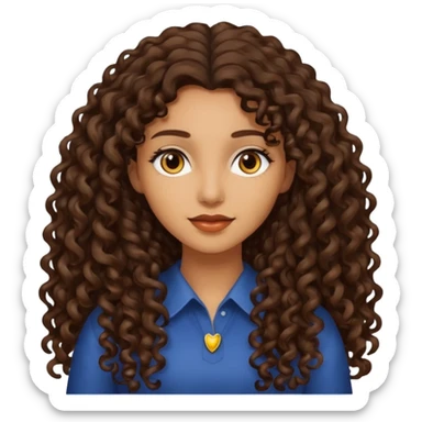Woman light brown skin long dark curly hair sticker