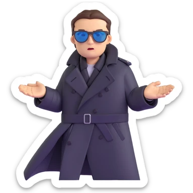 Neo dodging bullets in bullet time, wearing black trench coat and sunglasses sticker
