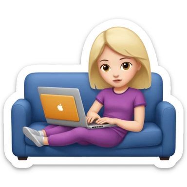 A girl is lying on the couch with a laptop, working sticker