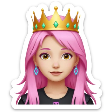 girl neon cyberpunk light pink happy long hair crown sticker