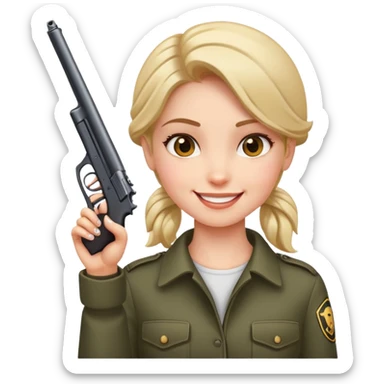 girl smiling while pointing gun at her head sticker