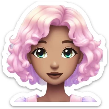 Gorgeous pastel anime style lady blushing nebula gradient sparkle face dreamy idol model colorful shiny stars galaxy kawaii cottagecore pearly petite simplistic aesthetic trending style sticker