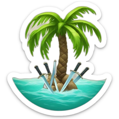 One Palm tree in the center with two swords cross in the center sticker