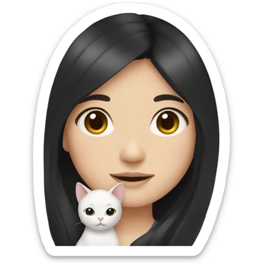 Korean girl with long black hair holding two cats sticker