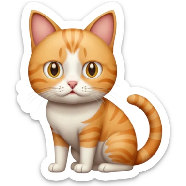 full body white, ginger and tabby cat with skinny head and fat body with an anxious face sticker