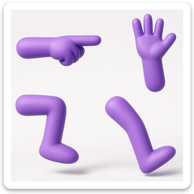 Convert to 3D emoji style, with all four purple limbs directed outward, dynamic pose sticker
