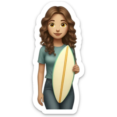 A brown haired girl with a surfboard and tarot cards sticker