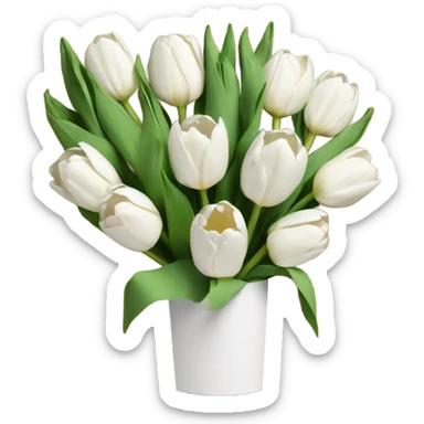 White tulips bouquet in craft paper sticker