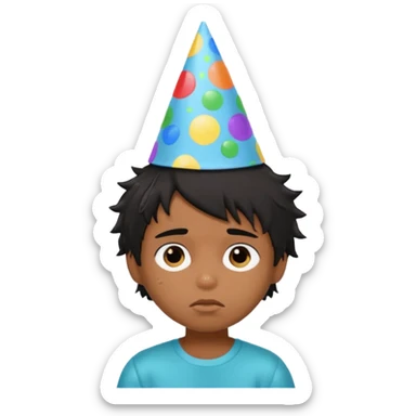 generate a pretty bratz brown skinned boy with black messy hair with a party hat. Looking sleepy sticker