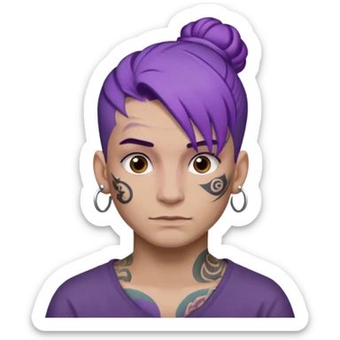 purple hair bun and lots of face tattoo guy sticker