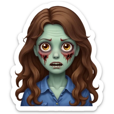 Zombie girl with wavy long brown hair emoji sticker