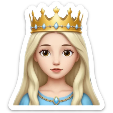 White Long Haired Women, Queen with crown — soft expression, moonlight tone sticker
