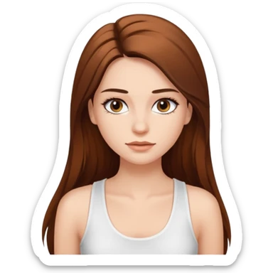 with long eyelashes, a white tank top, longer hair that doesn't pull on the long sticker