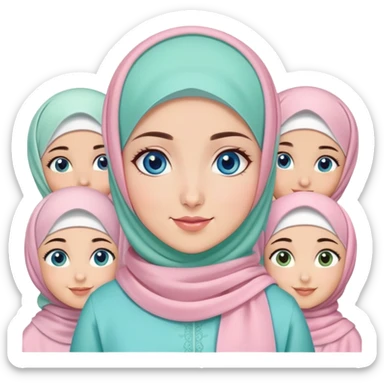 Turkish beautiful finish Konya girl blue eyes with sugar pink and mint hijab islamic dress and celebrating with her friends eid days   sticker