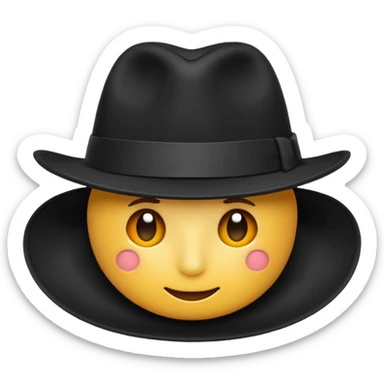 Black fedora hat with wide brim and ribbon, realistic, isolated, transparent background, emoji style sticker