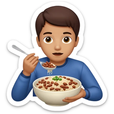 Create a person having lunch. Not a sandwich. Rice, beans and meat. sticker