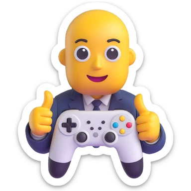 playful emoji of product owner named Peleg holding a game controller with 'Better' as a logo or badge, Israeli theme, cool approachable sticker