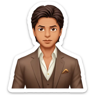 Cinematic Realistic portrait of Shah Rukh Khan, portrayed as a charismatic film star with expressive features and stylish contemporary attire, rendered in rich, dynamic lighting that captures his magnetic presence sticker