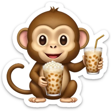 Monkey with tapioca drink sticker