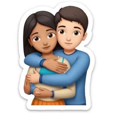indian boy hugging indian girl from behind... boys hand down near navel of girl... boys head on the shoulder of girl... hugging tight sticker