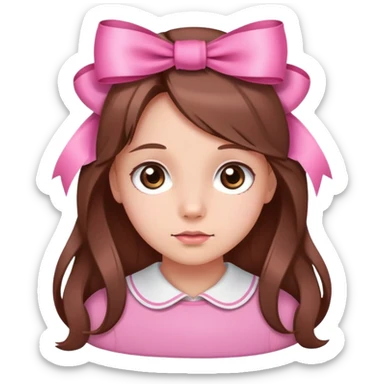 Cute pink innocent face with ribbon long brown hair and brown eyes sticker