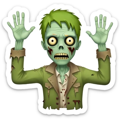 green zombie with both hands raised in the air sticker