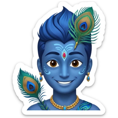 Krishna smiling face blue skin peacock feather sticker