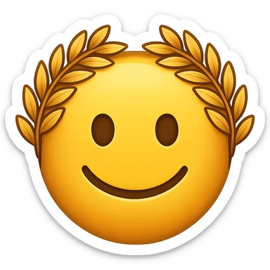 yellow face with golden laurel crown emoji, digital illustration sticker