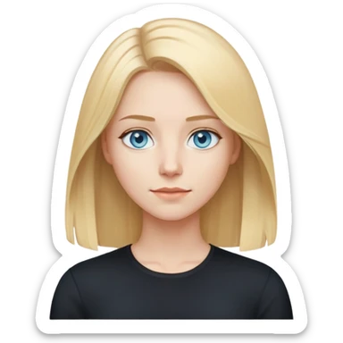 tech woman with shoulder-length blonde hair, pale blue eyes. And black shirt. sticker