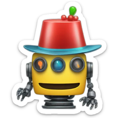 robot with partyhat sticker
