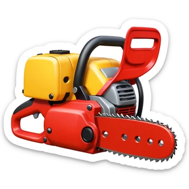 red and yellow Chainsaw, cartoon horror emoji, no background sticker