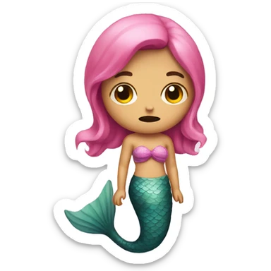 a sad mermaid with pink tail sticker