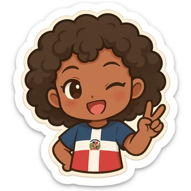 chibi emoji of a Dominican character with curly hair and brown skin, winking sticker
