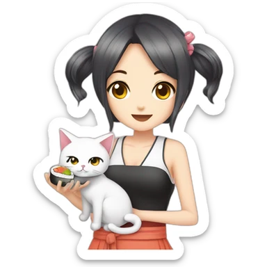 Waifu girl with ear cat eat sushi sticker