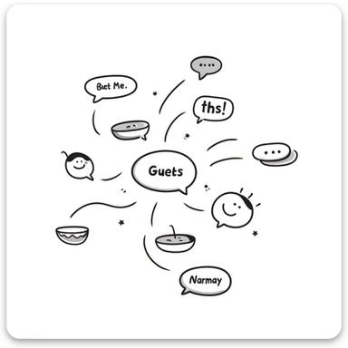 hand-drawn online forum interface with playful speech bubbles in doodle style sticker