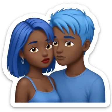 Dark blue hair girl with blue hair boy kissing sticker