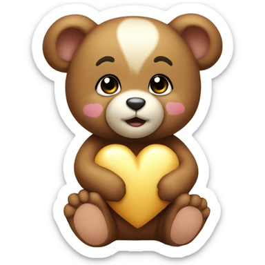 Un bébé nounours qui fait un câlin à un gros coeur sticker