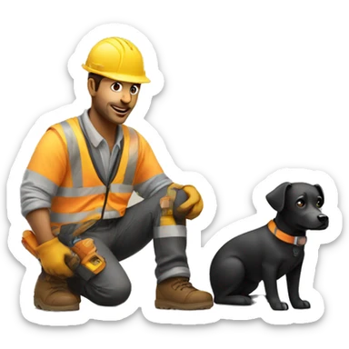 Construction worker with small black dog  sticker