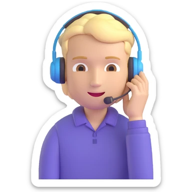 male junior sales professional, pale skin, blond hair, nice clothing, wearing a headset, emoji style sticker